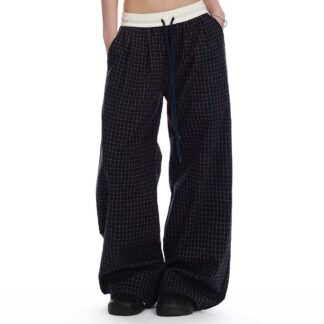 Elastic Waist Plaid Pants